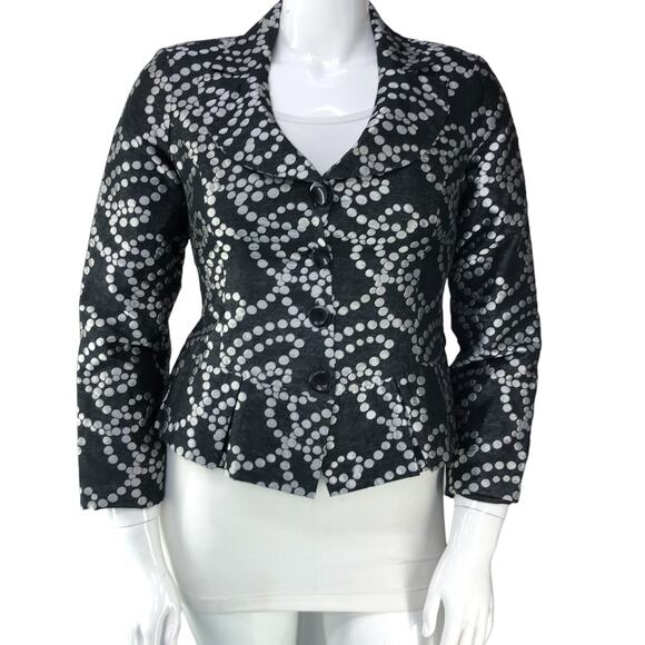 Samuel Dong Womens Size M Blazer Jacket Black Silver Dotted Collared Button Up - Picture 11 of 15